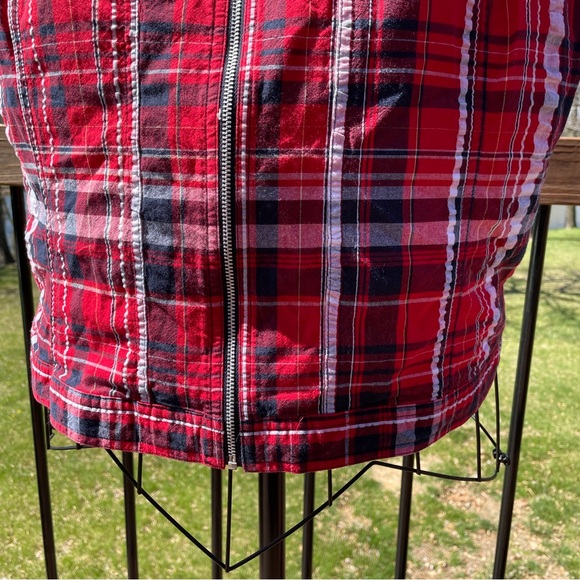 Vintage 90’s Christopher & Banks Red Plaid Zip Up Front Shirt Vest Size Large - Picture 5 of 11